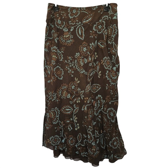 Provence d'amour Dresses & Skirts - Provence d'amour Brown Floral Silk Midi Skirt Size 6 Boho Paisley Lining